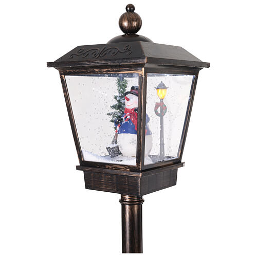 Lampione nero natalizio movimento neve e pupazzo 180 cm 4