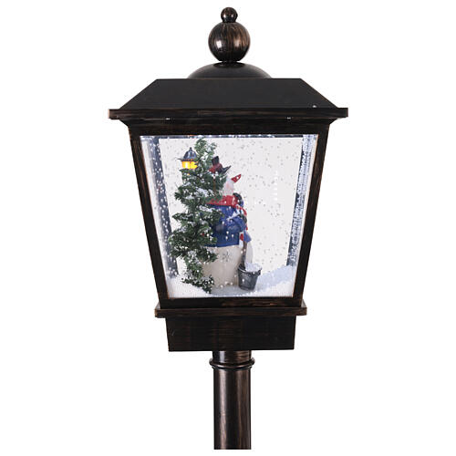 Lampione nero natalizio movimento neve e pupazzo 180 cm 6