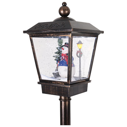 Lampione nero natalizio movimento neve e pupazzo 180 cm 5