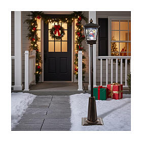 Black Christmas street lamp with snow movement and snowman, 180 cm