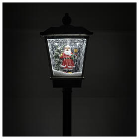 Lampione nero e grigio movimento neve e Babbo Natale 180 cm
