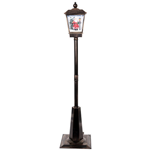 Lampione nero e grigio movimento neve e Babbo Natale 180 cm 1