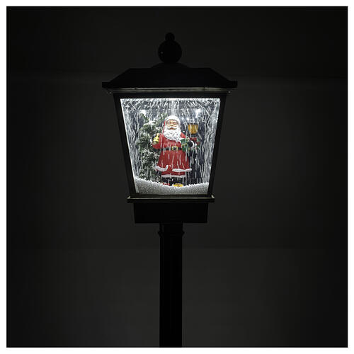 Lampione nero e grigio movimento neve e Babbo Natale 180 cm 2