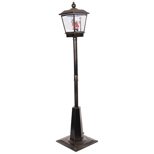 Lampione nero e grigio movimento neve e Babbo Natale 180 cm 3