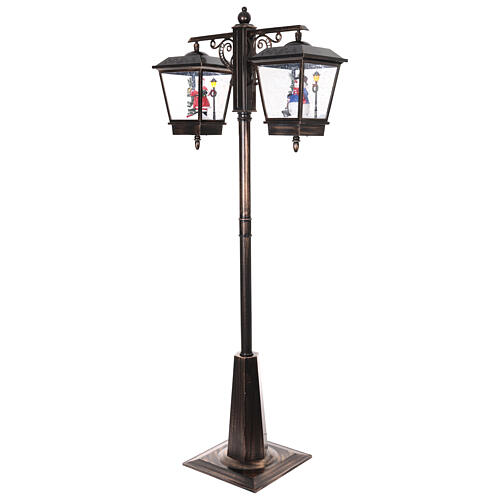 Réverbère noir et gris neige en mouvement deux lanternes Père Noël bonhomme neige 180 cm 4