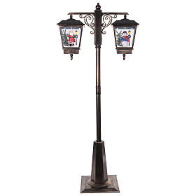 Lampione nero grigio movimento neve due lanterne Babbo Natale pupazzo neve 180 cm
