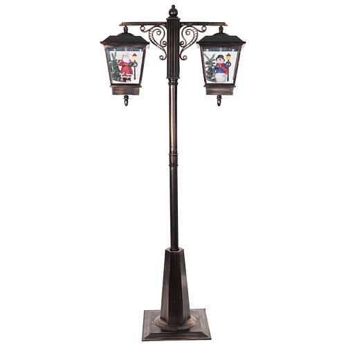 Lampione nero grigio movimento neve due lanterne Babbo Natale pupazzo neve 180 cm 1