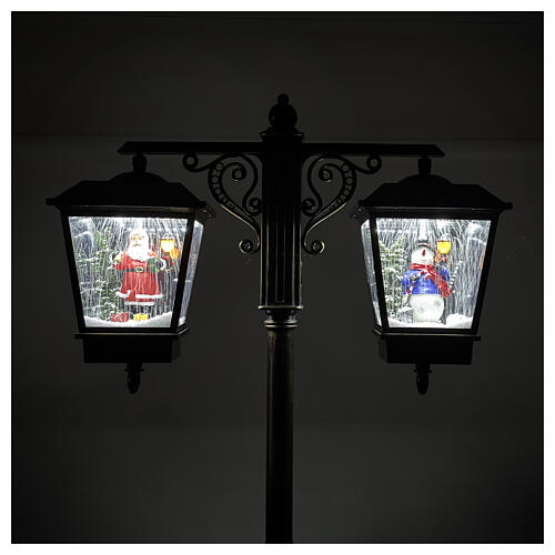Lampione nero grigio movimento neve due lanterne Babbo Natale pupazzo neve 180 cm 2