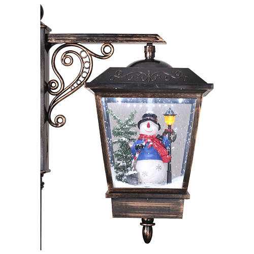 Lampione nero grigio movimento neve due lanterne Babbo Natale pupazzo neve 180 cm 4