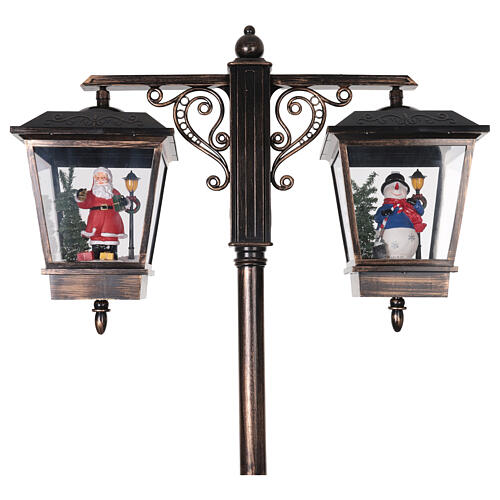 Lampione nero grigio movimento neve due lanterne Babbo Natale pupazzo neve 180 cm 7