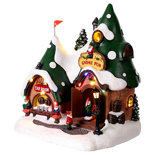 Pub de los gnomos animado con luces LED 25x20x25 cm 3