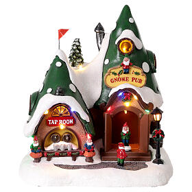 Pub dos gnomos animado com luzes LED 25x20x25 cm