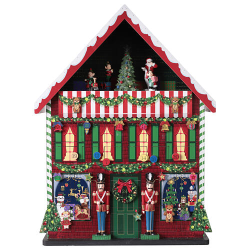 Calendario dell'avvento laboratorio di Babbo Natale animato 40x10x50 cm 1