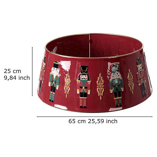 Red metal tree base, nutcracker design, 26x10 in 3