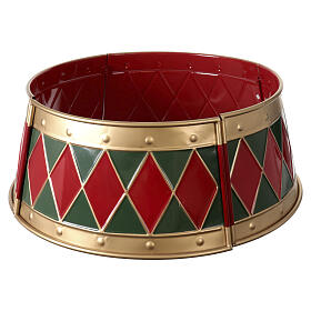 Gold metal base for Christmas tree, green and red, 26x10 in