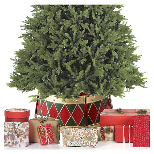 Gold metal base for Christmas tree, green and red, 26x10 in 2