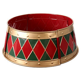 Base para árvore em metal dourado, verde e vermelho 65x25 cm