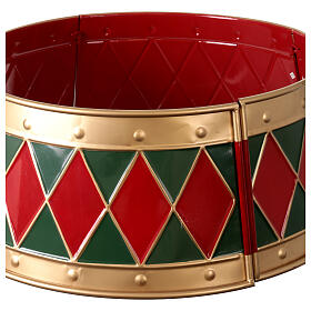 Base para árvore em metal dourado, verde e vermelho 65x25 cm