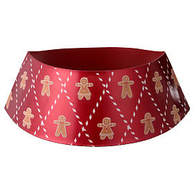 Base pour sapin de Noël en métal rouge bonhommes pain d'épices 70x30 cm