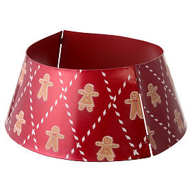 Base pour sapin de Noël en métal rouge bonhommes pain d'épices 70x30 cm