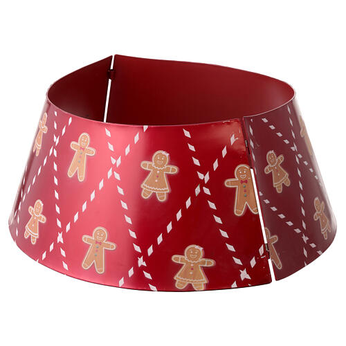 Base para árvore de Natal com motivos de homens de gengibre em metal vermelho 70x30 cm 4