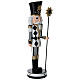 Cascanueces negro blanco y oro con bastón 40 cm resina s4