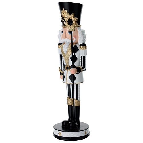 Schiaccianoci nero bianco ed oro con bastone 40 cm resina 2