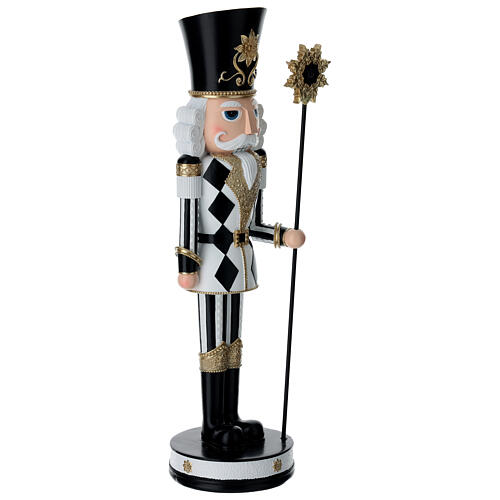 Schiaccianoci nero bianco ed oro con bastone 40 cm resina 3