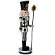 Schiaccianoci nero bianco ed oro con bastone 40 cm resina s3