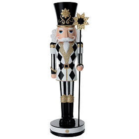 Quebra-nozes preto, branco e dourado com bastão de 40 cm em resina