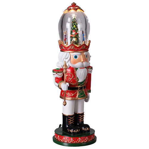 Animated nutcracker with globe hat, 5.5x5.5x16 in, resin 5