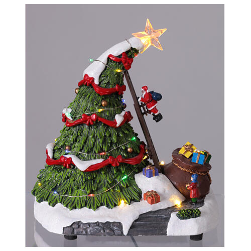Carillón árbol de Navidad con Papá Noel animado 25 cm 2