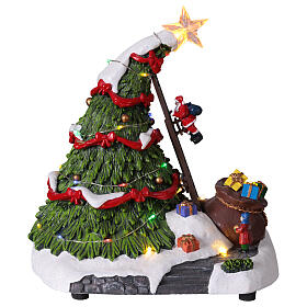 Carillon albero di Natale con Babbo Natale animato 25 cm