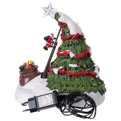 Caixa de música árvore de Natal com Pai Natal animado 25 cm 7