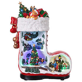 Carillon stivale di Natale con villaggio animato 35x20x45 cm