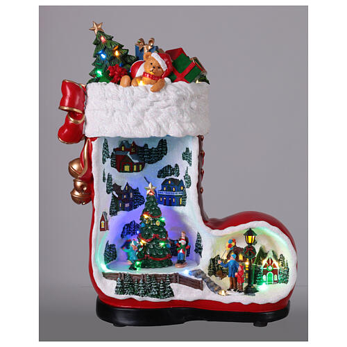 Carillon stivale di Natale con villaggio animato 35x20x45 cm 2