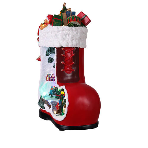 Carillon stivale di Natale con villaggio animato 35x20x45 cm 3