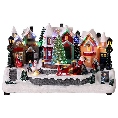 Villaggio di Natale con Babbo Natale led animato con musica 30x20x20 cm 1