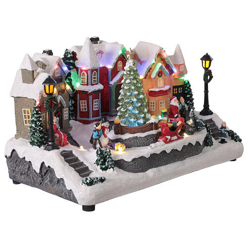 Villaggio di Natale con Babbo Natale led animato con musica 30x20x20 cm 4