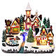 Christmas village scene with animated skaters and lights, 14x8x12 in s1