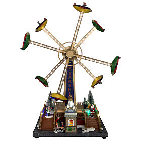 Christmas merry-go-round with airplanes: animated scene with lights and music, 14x7.5x19 in