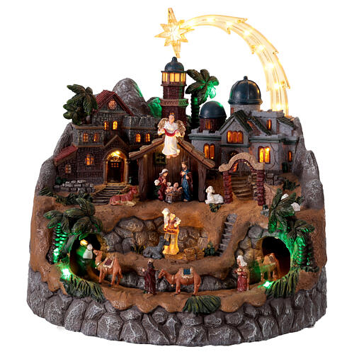 Pueblo belén natividad animado led y música 40 cm 1