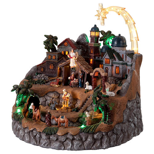 Pueblo belén natividad animado led y música 40 cm 3