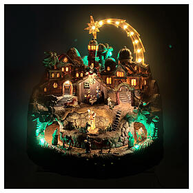 Villaggio presepe natività animato led e musica 40 cm