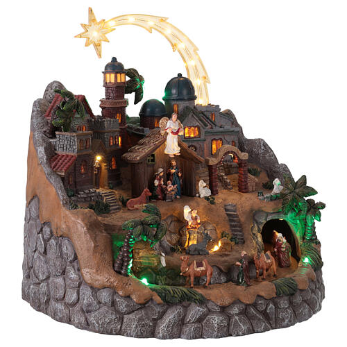 Cenário natalino presépio Natividade animada com LED e música 40 cm 6