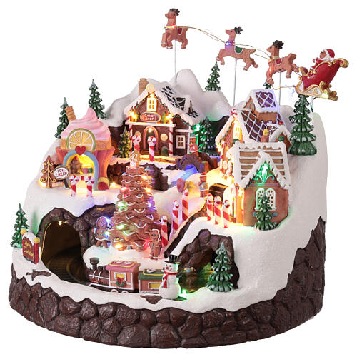 Villaggio pan di zenzero con treno animato luci e musica 42x40x35 cm 3