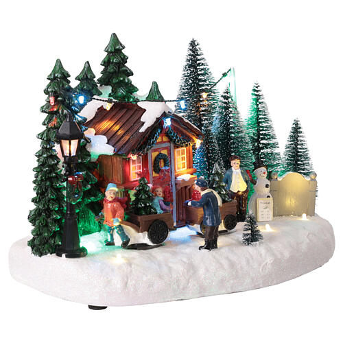 Caixa de música venda de pinheiros de Natal com LEDs animados 30x20x20 cm 4