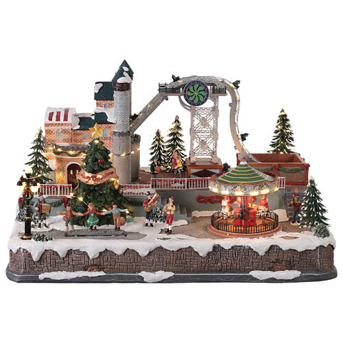 Parque de diversiones navideño animado luces y música 60x45x40 cm 1