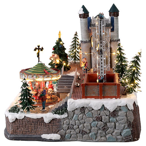 Parque de diversiones navideño animado luces y música 60x45x40 cm 7