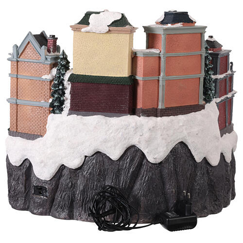 Municipio con albero di Natale e treno movimento con luci e musica 45x40x40 cm 7